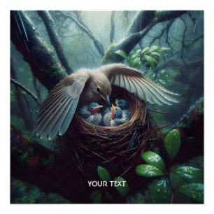 Poster Imaginaire Mignonne Pluie de nid d'oiseaux
