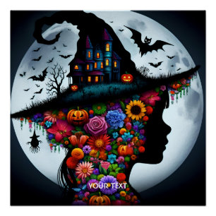 Poster Imaginaire mignonne sorcière fille Halloween