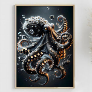 Poster Imaginaire noir de poulpe calmar noir Tentacles su