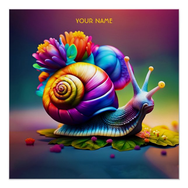 Poster Imaginaire Petit Escargot Aux Fleurs (Devant)