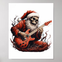 Imaginaire Skull Skeleton Père Noël Jouer Guitare