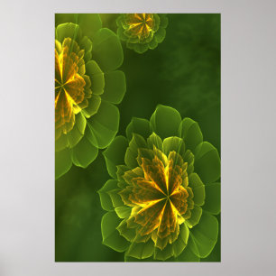 Poster Imaginaire Vert Jaune Fleurs fractales