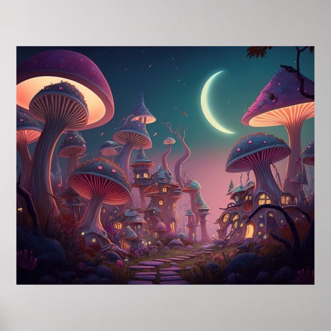 Poster Imaginaire Ville de Champignons (Devant)
