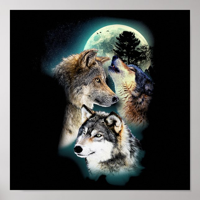 Poster Imaginaire Wolf Moon Mountain (Devant)
