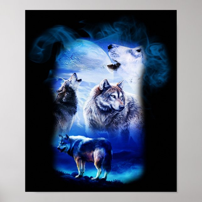 Poster Imaginaire Wolf Moon Mountain (Devant)