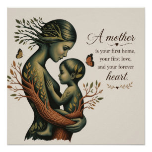 Poster Impression d'art de la nature mère et enfant,