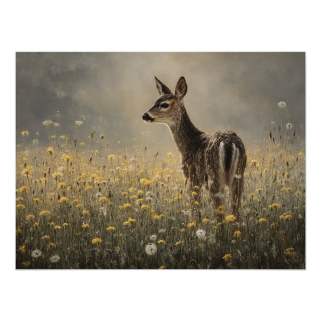 Poster Impression de faon de prairie brumeuse (Devant)