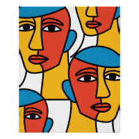 Impression de visages abstraits, art géométrique v