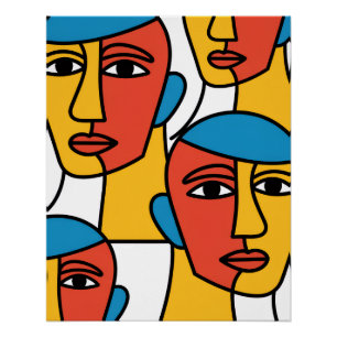 Poster Impression de visages abstraits, art géométrique v