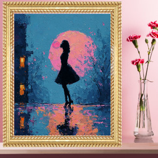 Poster Impressionist Pink Moon Woman Bubble Gum Bubble