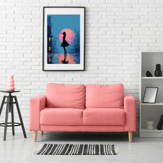 Poster Impressionist Pink Moon Woman Bubble Gum Bubble 
