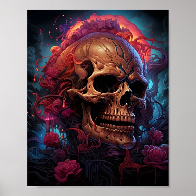 Poster Impressionnant Art Du Crâne D'Halloween En Rose Vi (Devant)
