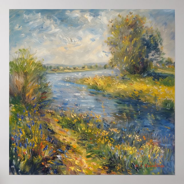 Poster Impressionniste A I Peinture Printemps par rivière (Devant)