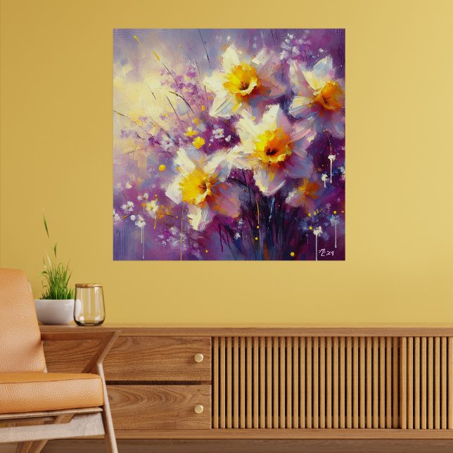 Poster Impressionniste Daffodique Floral Purple Jaune Art (Salon 2)