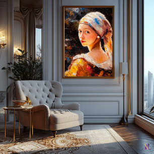 Poster Impressionniste Inspiré fille avec une perle