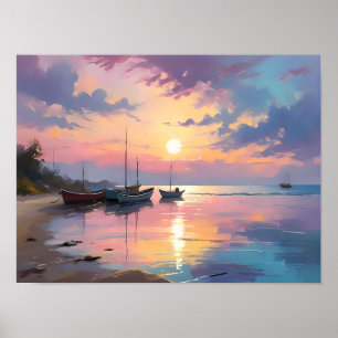 Poster Impressionniste Lumineuse Peinture de bord de mer