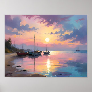 Poster Impressionniste Lumineuse Peinture de bord de mer