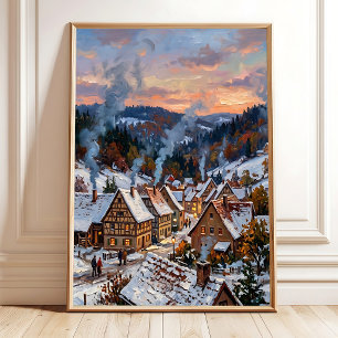 Poster Impressionniste Toile de Fond de Village d'Automne