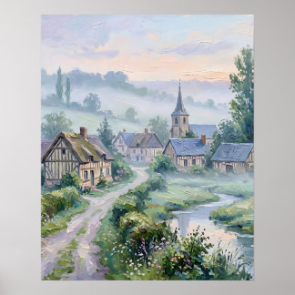 Poster Impressionniste Village Toile de Fond Cadre