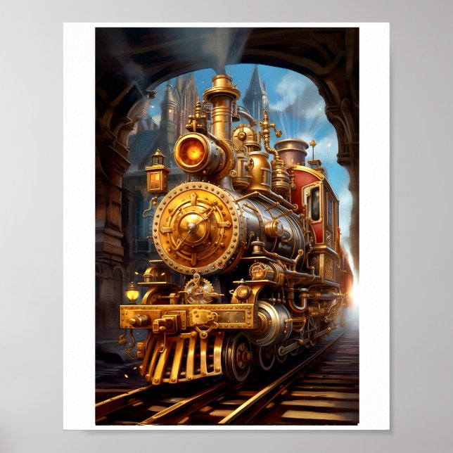 Poster Imprimable Steampunk Steam Train Faux Ink 037 (Devant)