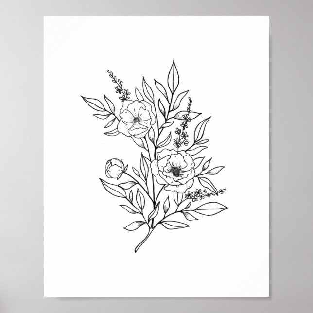 Poster IMPRIMATION D'ART DE MUR | Art Art Floral Line Art (Devant)