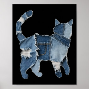 Poster Imprimé animal de chat en patch en denim drôle rét