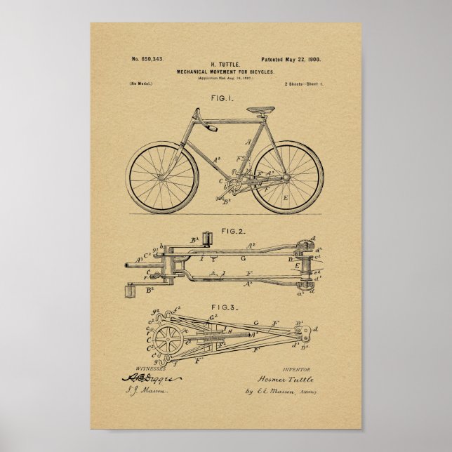 Poster Imprimé Brevet de vélo Vintage 1900 (Devant)