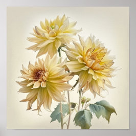 Poster imprimé Dahlias Jaune