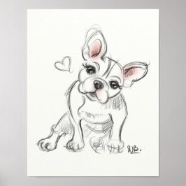 Poster imprimé d'art bulldog français | esquisse rapide