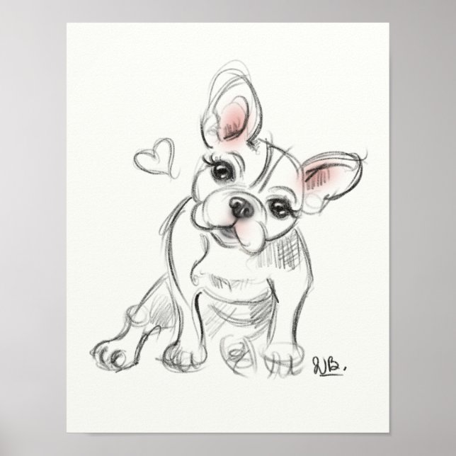 Poster imprimé d'art bulldog français | esquisse rapide (Devant)
