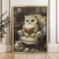 Imprimé d'art de chouette de lecture fantaisiste a