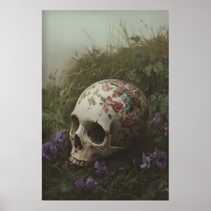 Poster Imprimé d'art de crâne floral Académie sombre sorc