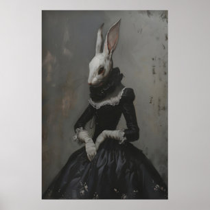 Poster Imprimé d'art de lapin lady victorien, huile gothi