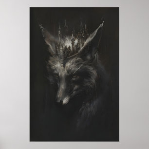 Poster Imprimé d'art de renard argenté couronné, décorati