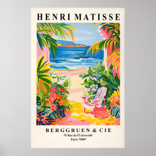 Poster Imprimé de plage tropicale rose style Matisse côti