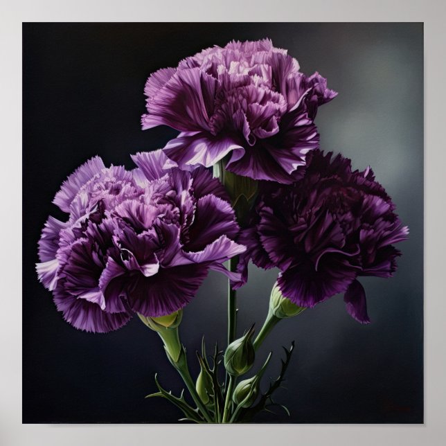 Poster imprimé d'oeillets violets (Devant)