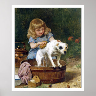Poster imprimé : Donner un bain au chien - Art Vin