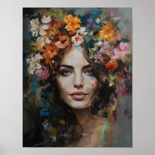 Poster imprimé d'une femme avec une tête de fleurs