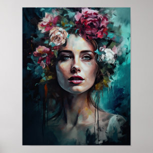 Poster imprimé d'une femme avec une tête de fleurs
