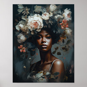 Poster imprimé d'une femme avec une tête de fleurs