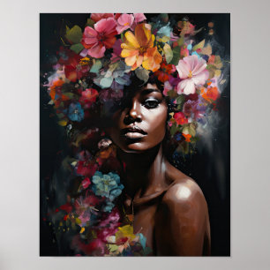 Poster imprimé d'une femme avec une tête de fleurs