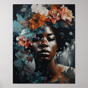 Poster imprimé d'une femme avec une tête de fleurs