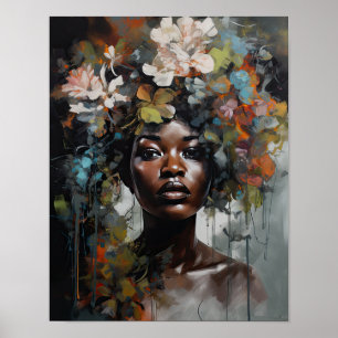 Poster imprimé d'une femme avec une tête de fleurs