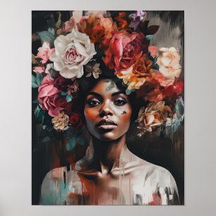 Poster imprimé d'une femme avec une tête de fleurs