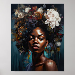 Poster imprimé d'une femme avec une tête de fleurs
