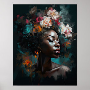 Poster imprimé d'une femme avec une tête de fleurs