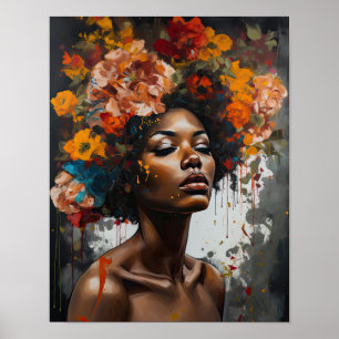 Poster imprimé d'une femme avec une tête de fleurs