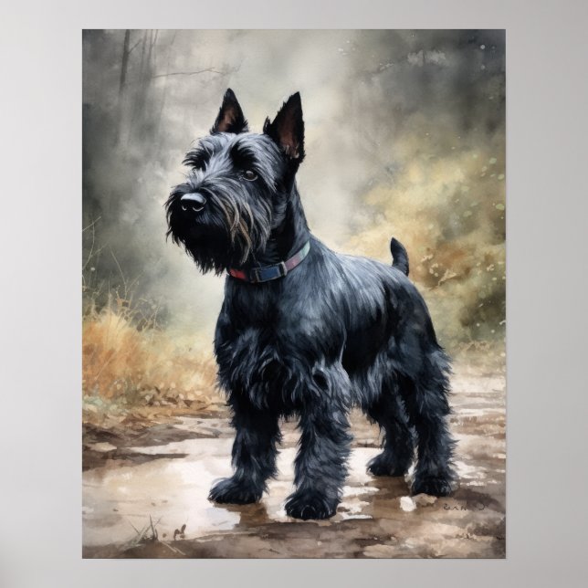 Poster imprimé écossais Terrier Dog Art (Devant)