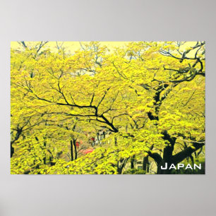 Poster imprimé japonais jaune gingko