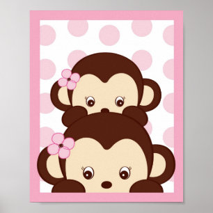 Poster Imprimé mural de pépinière Fille Singe Points Mod